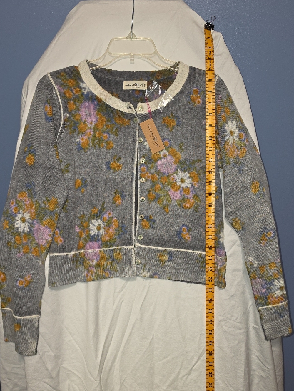 Natural Life Gray Floral Trim Button-Front Cardigan womans Size Sm